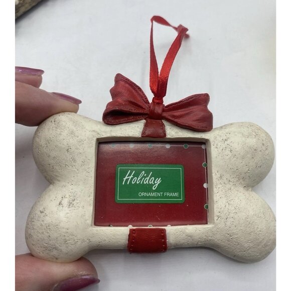 Dog Pet Mini Photo Frame Christmas Ornaments Set of 3 Dog House Bone Puppy - Picture 15 of 16